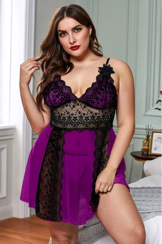 Purple and Black Lace Plus Size Babydoll LoveYourCurvy